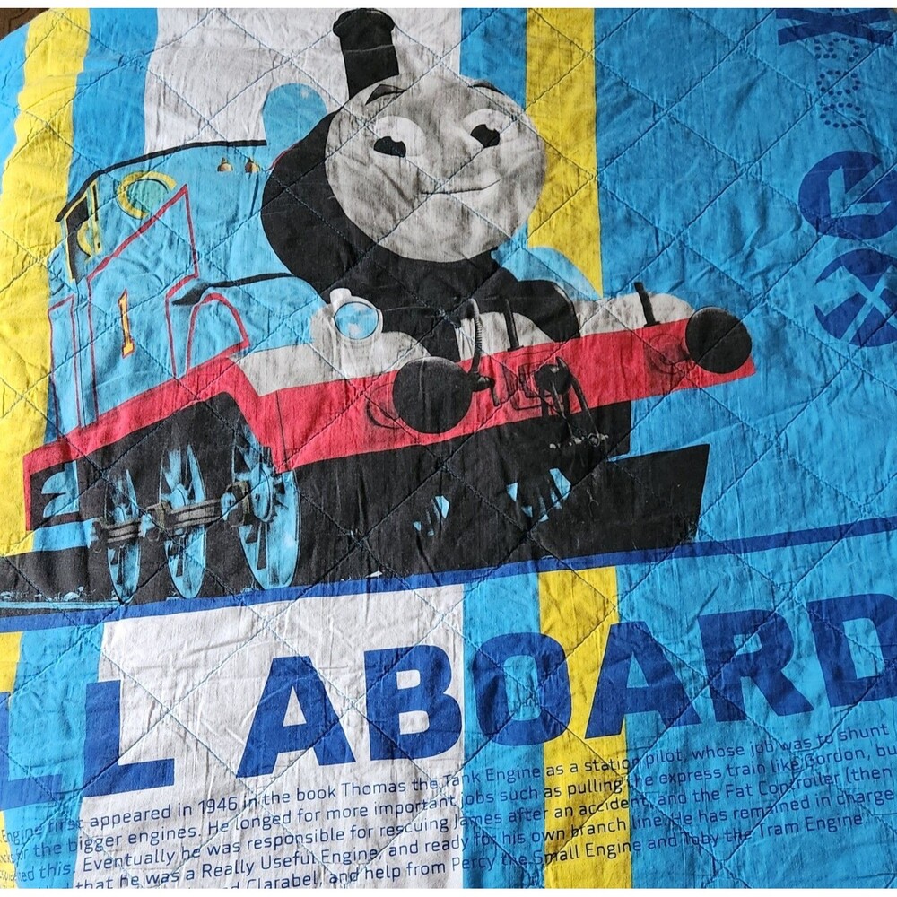 Thomas the Train Crib quilt toddler Bedspread  54”x39” reversible to Stripes